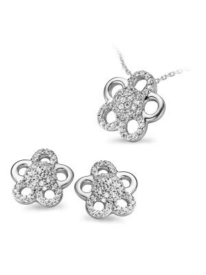 Zilver 925 Set: Ketting-Hanger + Oorbellen SET-5096