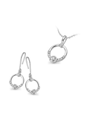 Zilver 925 Set: Ketting-Hanger + Oorbellen SET-5127