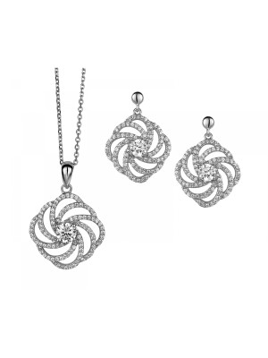 Zilver 925 Set: Ketting-Hanger + Oorbellen SET-5178