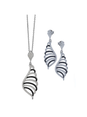 Zilver 925 Set: Ketting-Hanger + Oorbellen SET-5227