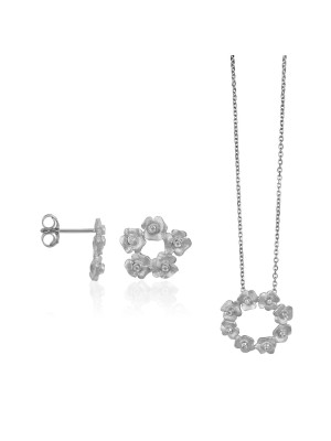 Zilver 925 Set: Ketting-Hanger + Oorbellen SET-5245