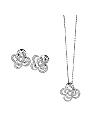 Zilver 925 Set: Ketting-Hanger + Oorbellen SET-5250