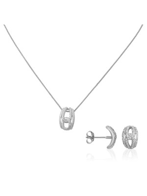 Zilver 925 Set: Ketting-Hanger + Oorbellen SET-5252