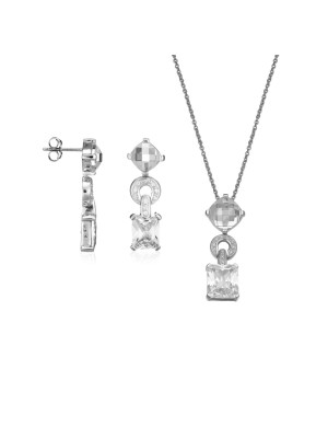 Zilver 925 Set: Ketting-Hanger + Oorbellen SET-5919