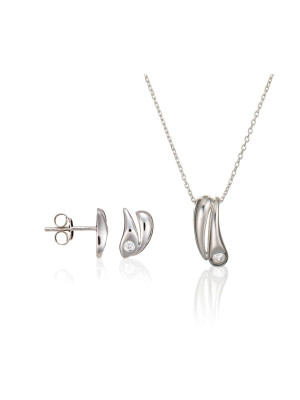 Zilver 925 Set: Ketting-Hanger + Oorbellen SET-5928