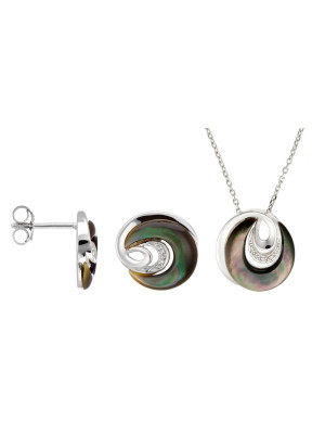 Zilver 925 Set: Ketting-Hanger + Oorbellen SET-5987