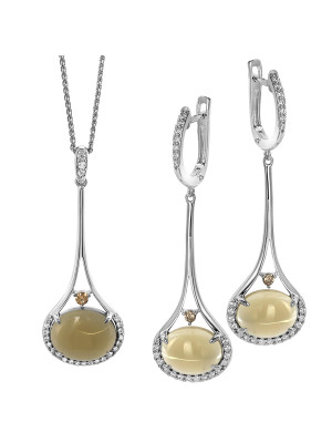 Felicia Zilver 925 Set: Ketting-Hanger + Oorbellen SET-7046