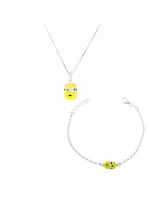 Minion Zilver 925 Set: Ketting-Hanger + Armband SET-7135