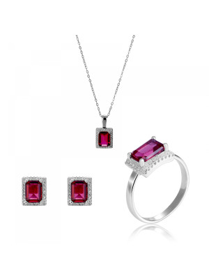 Enora Zilver 925 Set: Ketting + Oorbellen + Ring SET-7425/RU