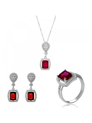 Enora Zilver 925 Set: Ketting + Oorbellen + Ring SET-7426/RU