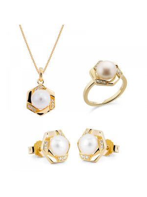 Aliva Zilver 925 Set: Ketting + Oorbellen + Ring SET-7469/G