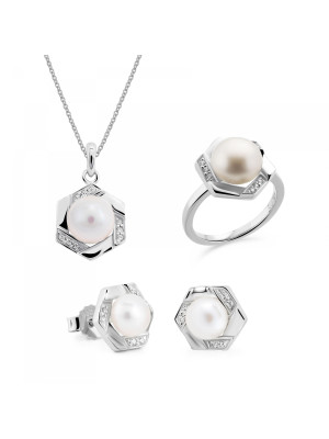 Aliva Zilver 925 Set: Ketting + Oorbellen + Ring SET-7469