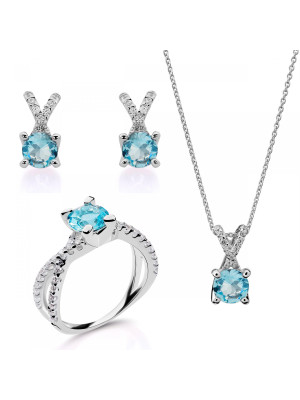 Maya Zilver 925 Set: Ketting + Oorbellen + Ring SET-7478/AQ