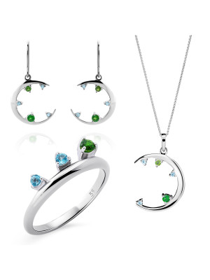 Eline Zilver 925 Set: Ketting + Oorbellen + Ring SET-7497