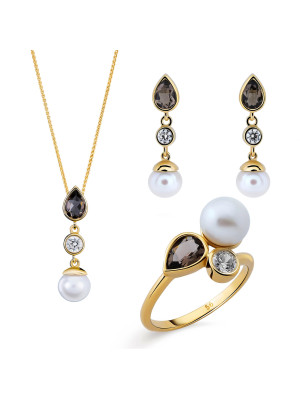 Lylou Zilver 925 Set: Ketting + Oorbellen + Ring SET-7498/G