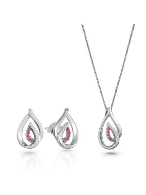 Dazzle Zilver 925 Set: Ketting-Hanger + Oorbellen SET-7518/R