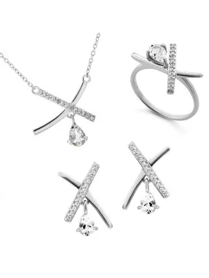 Orphelia® 'Charlotte' Women's Sterling Silver Set: Necklace + Earrings + Ring - Silver SET-7580/W