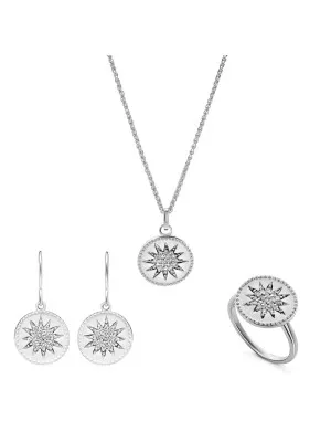 Orphelia® 'Shine' Women's Sterling Silver Set: Necklace + Earrings + Ring - Silver SET-7576