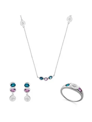 Orphelia® 'Regula' Women's Sterling Silver Set: Necklace + Earrings + Ring - Silver SET-7578