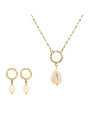 Orphelia® 'Spa' Women's Sterling Silver Set: Necklace + Earrings - Gold SET-7575/G