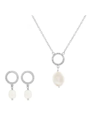 Orphelia® 'Spa' Women's Sterling Silver Set: Necklace + Earrings - Silver SET-7575