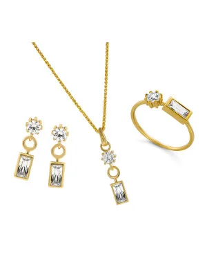 Orphelia® 'Madelyn' Women's Sterling Silver Set: Necklace + Earrings + Ring - Gold SET-7583/G