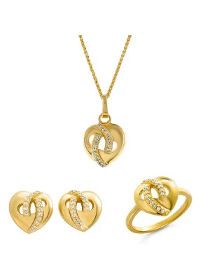 Orphelia® 'Amore' Women's Sterling Silver Set: Necklace + Earrings + Ring - Gold SET-7577/G