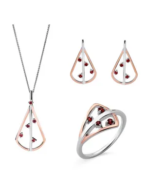 Sacha Zilver 925 Set: Ketting + Oorbellen + Ring SET-7496