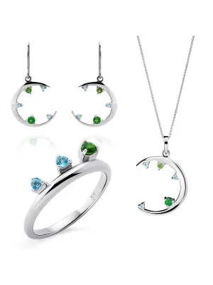 Eline Zilver 925 Set: Ketting + Oorbellen + Ring SET-7497